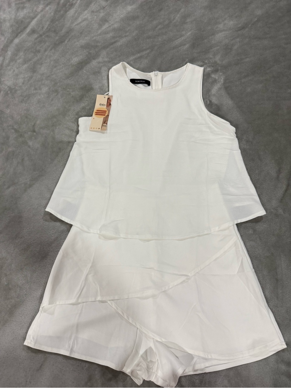 Zanzea White Sleeveless Layered Mini Romper